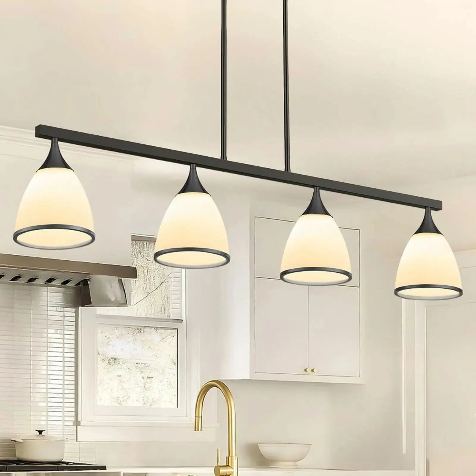 Black Kitchen Island Four Light Glass and Wrought Iron Frosted Glass Flush Chandelier With Black Shades Homeroots Lighting