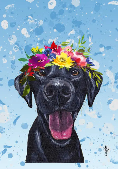 Black Labrador - Hippie Hound Studios Summer Crown  House and Garden Flags Best of Breed