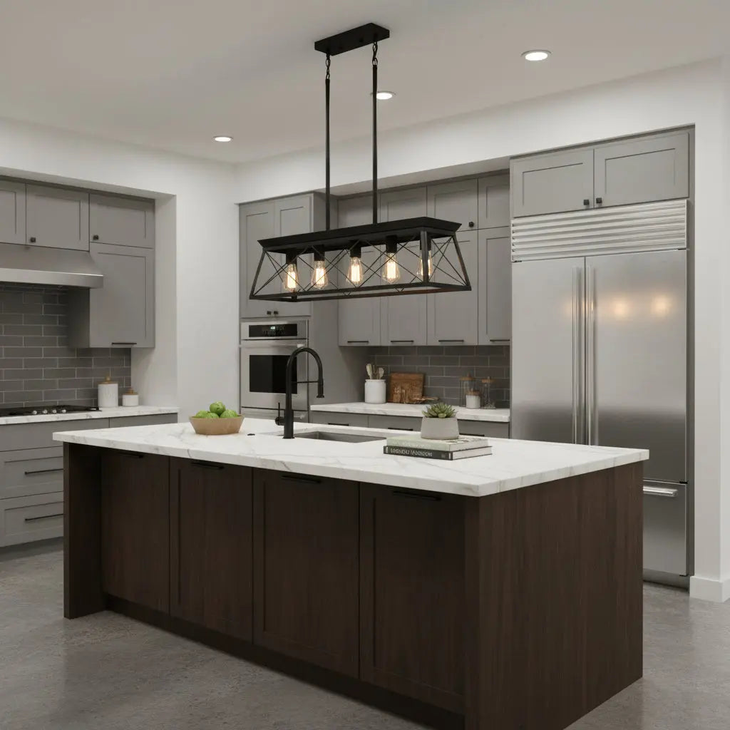 Black Metal Five Light Geometric And Kitchen Island Ceiling Light Homeroots Lighting
