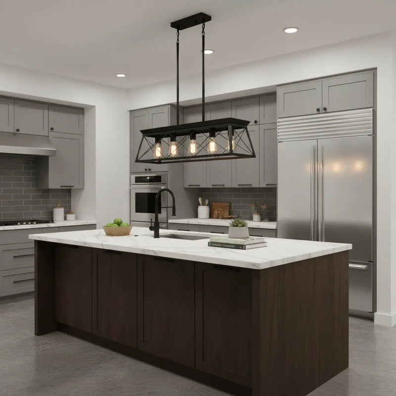 Black Metal Five Light Geometric And Kitchen Island Ceiling Light Homeroots Lighting