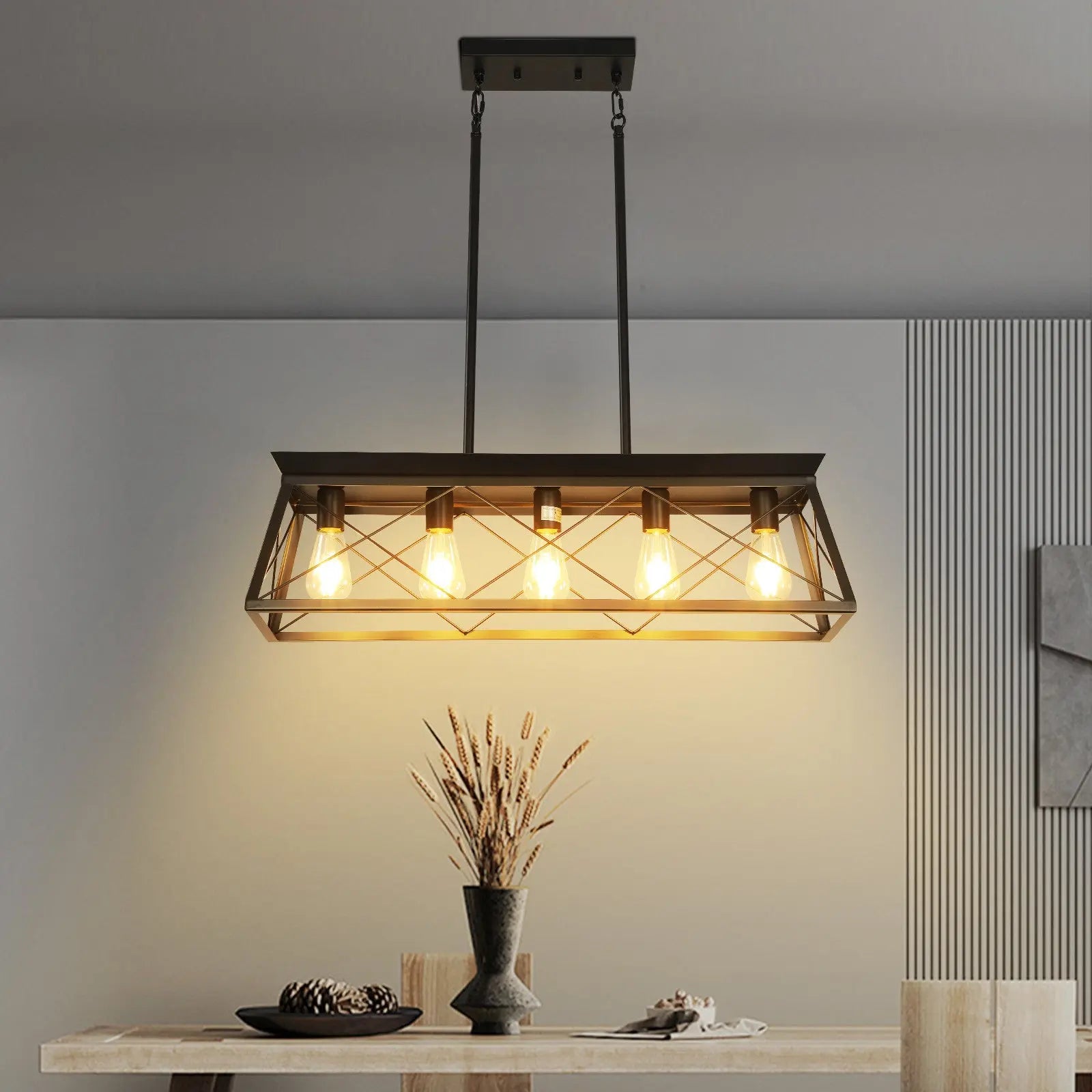 Black Metal Five Light Geometric And Kitchen Island Ceiling Light Homeroots Lighting