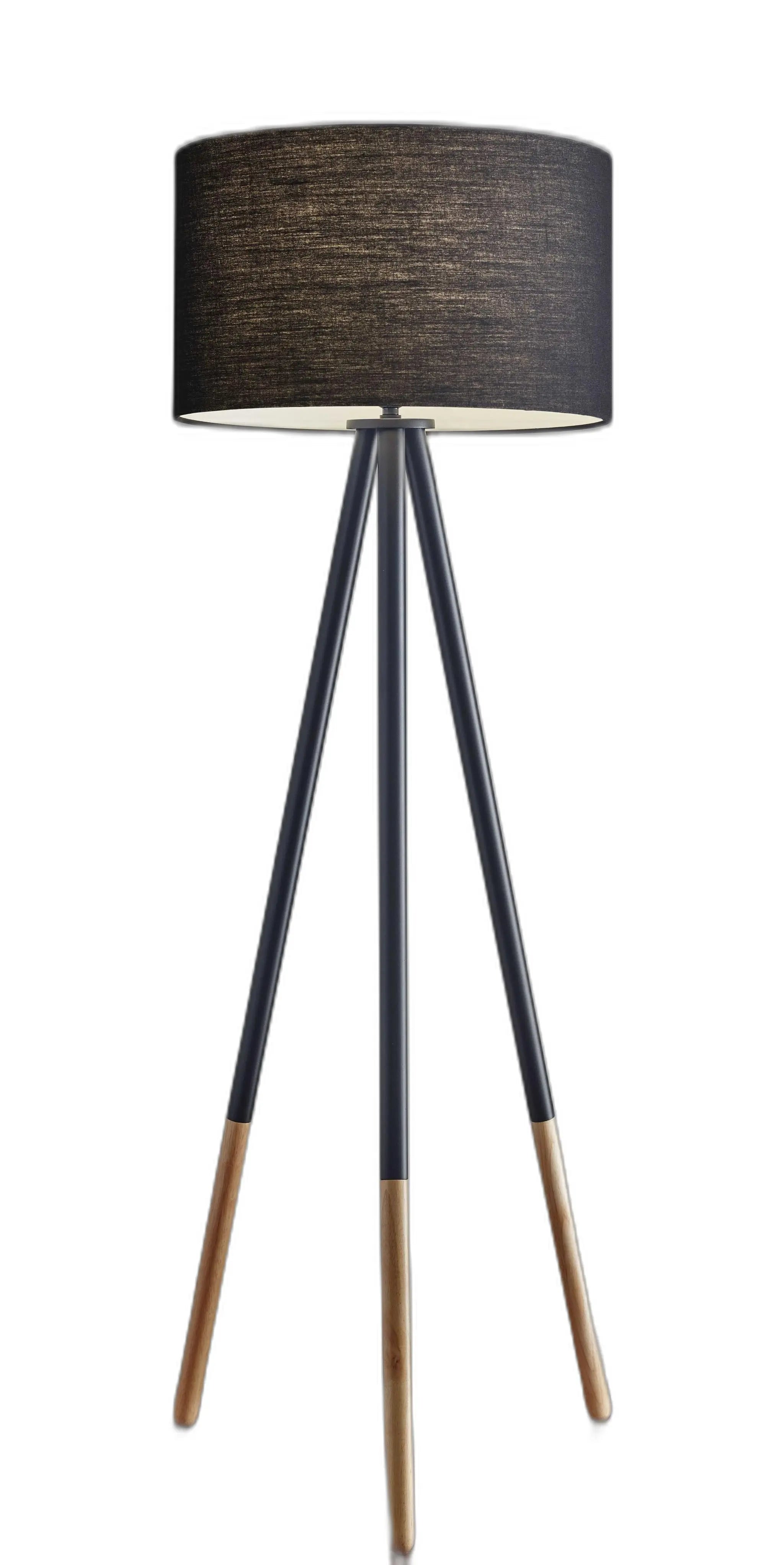 Black Metal Tripod Floor Lamp With Black Fabric Drum Shade Homeroots Lighting