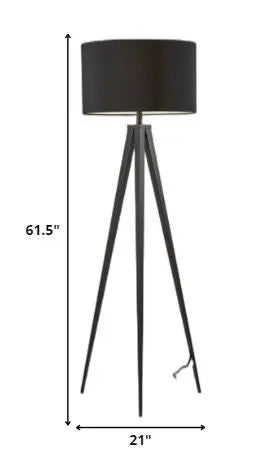 Black Metal Tripod Floor Lamp With Black Fabric Drum Shade Homeroots Lighting