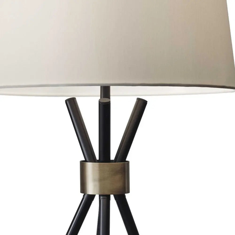 Black Metal Tripod Leg With Antique Brass Accent Table Lamp - GreatEagleInc