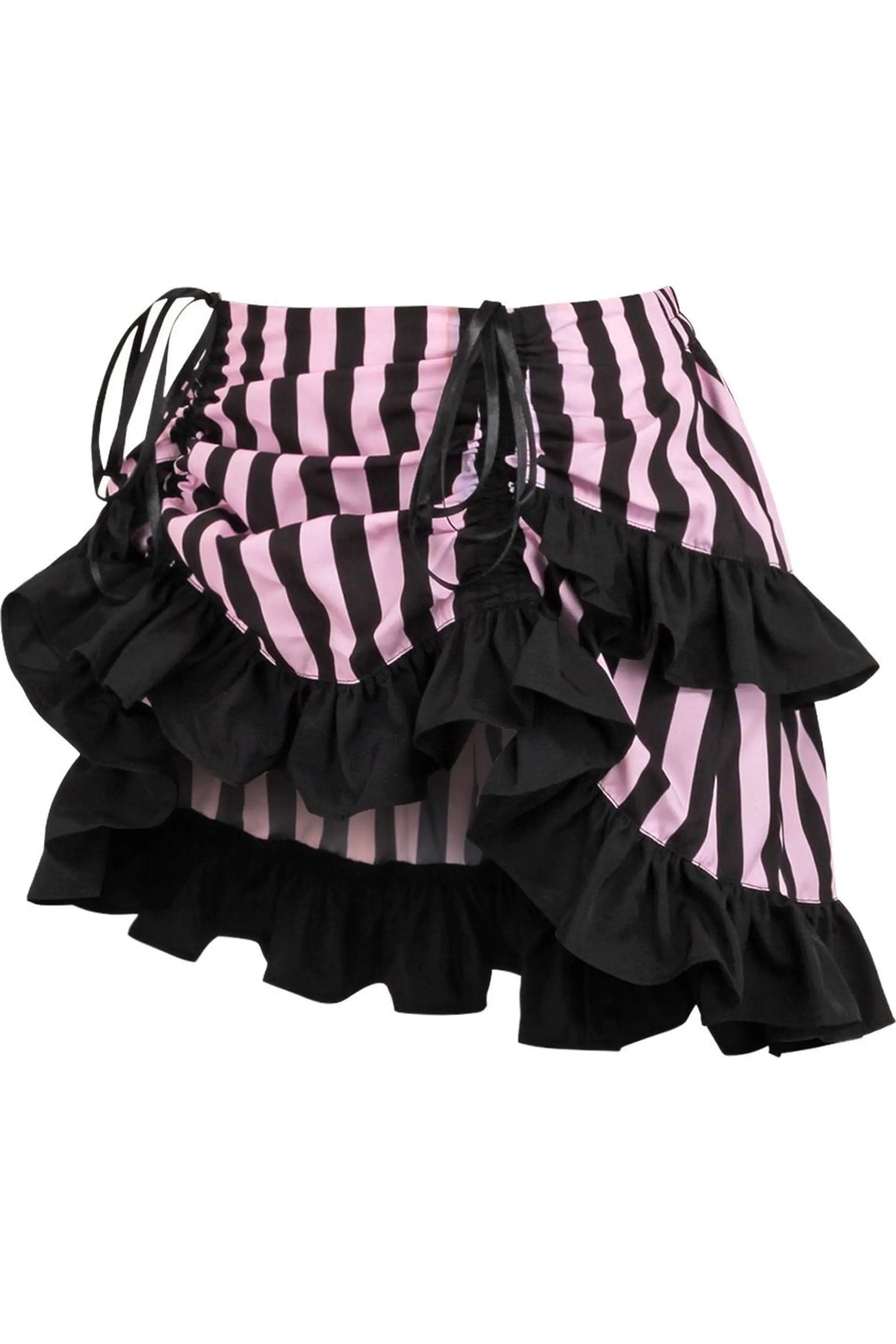 Black/Pink Striped Ruched Bustle Skirt Daisy Corsets