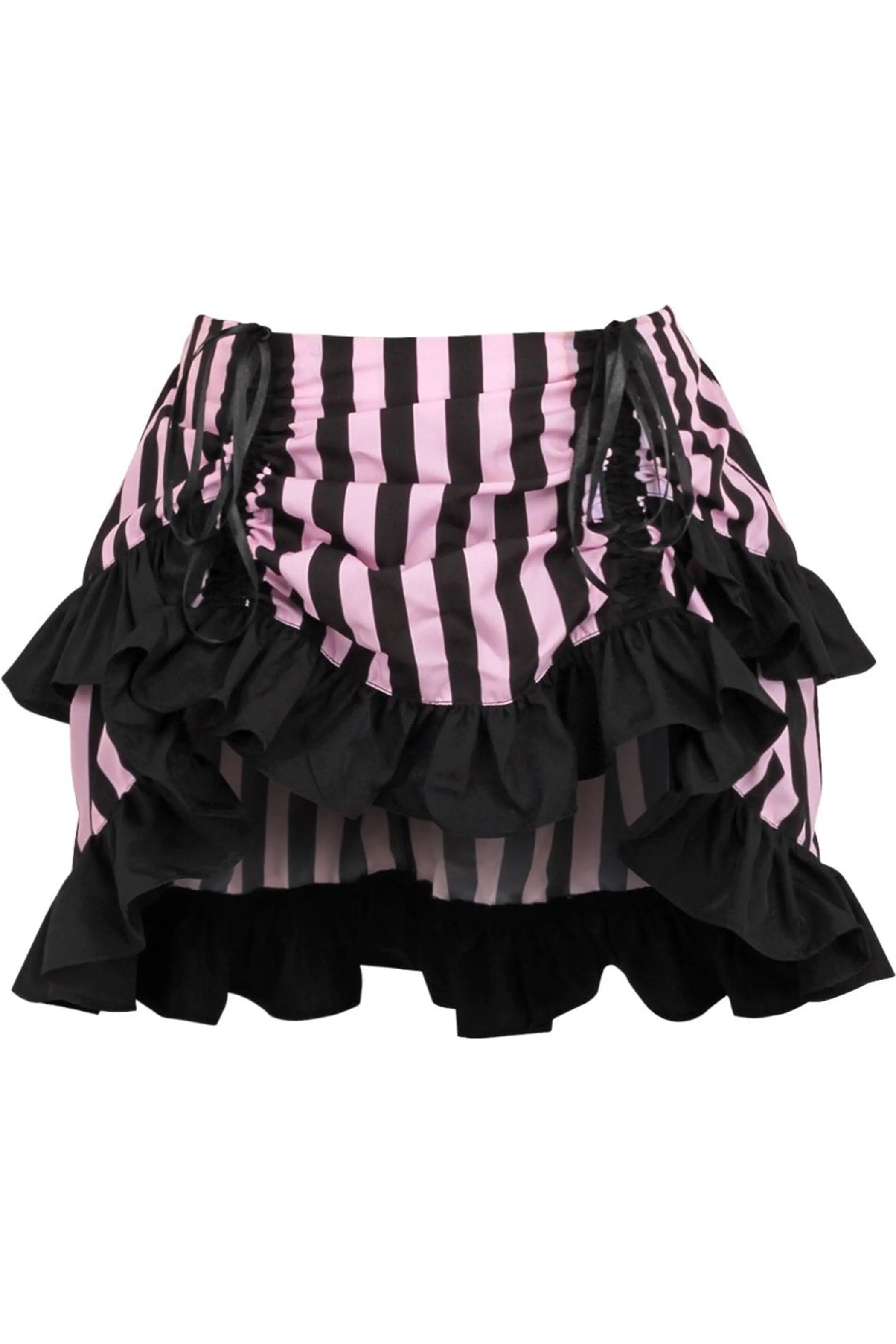 Black/Pink Striped Ruched Bustle Skirt Daisy Corsets