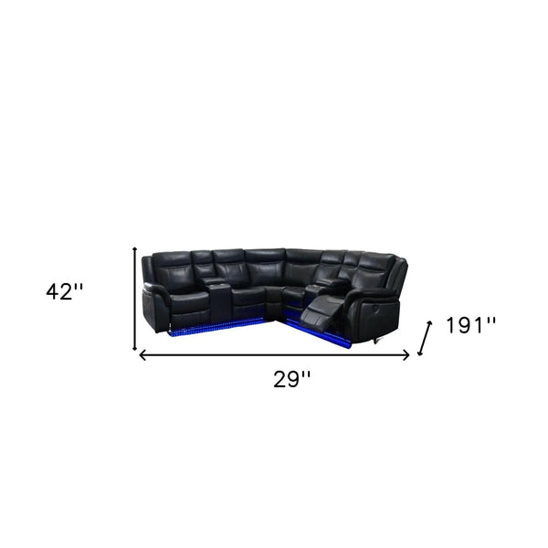 Black Polyester Blend Power Reclining L Shaped Three Piece Corner Sectional With Console Homeroots Living Room