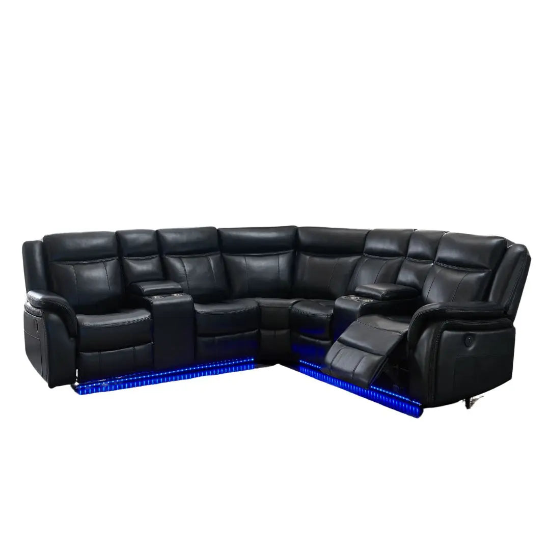 Black Polyester Blend Power Reclining L Shaped Three Piece Corner Sectional With Console Homeroots Living Room