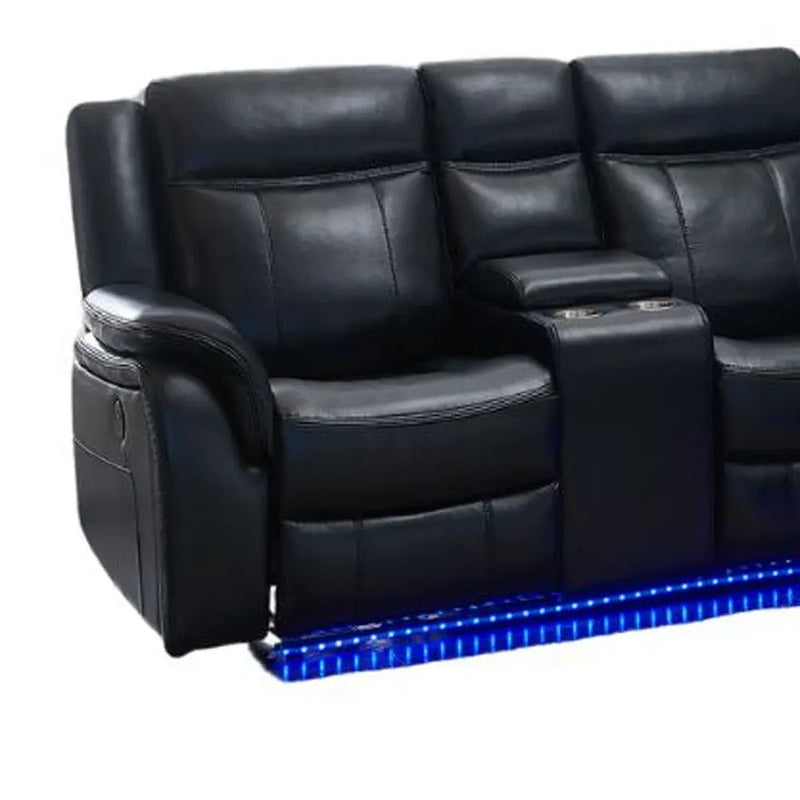 Black Polyester Blend Power Reclining L Shaped Three Piece Corner Sectional With Console Homeroots Living Room