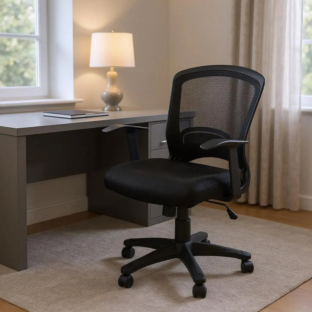 Black Polyester Seat Swivel Adjustable Task Chair Mesh Back Plastic Frame Homeroots Office