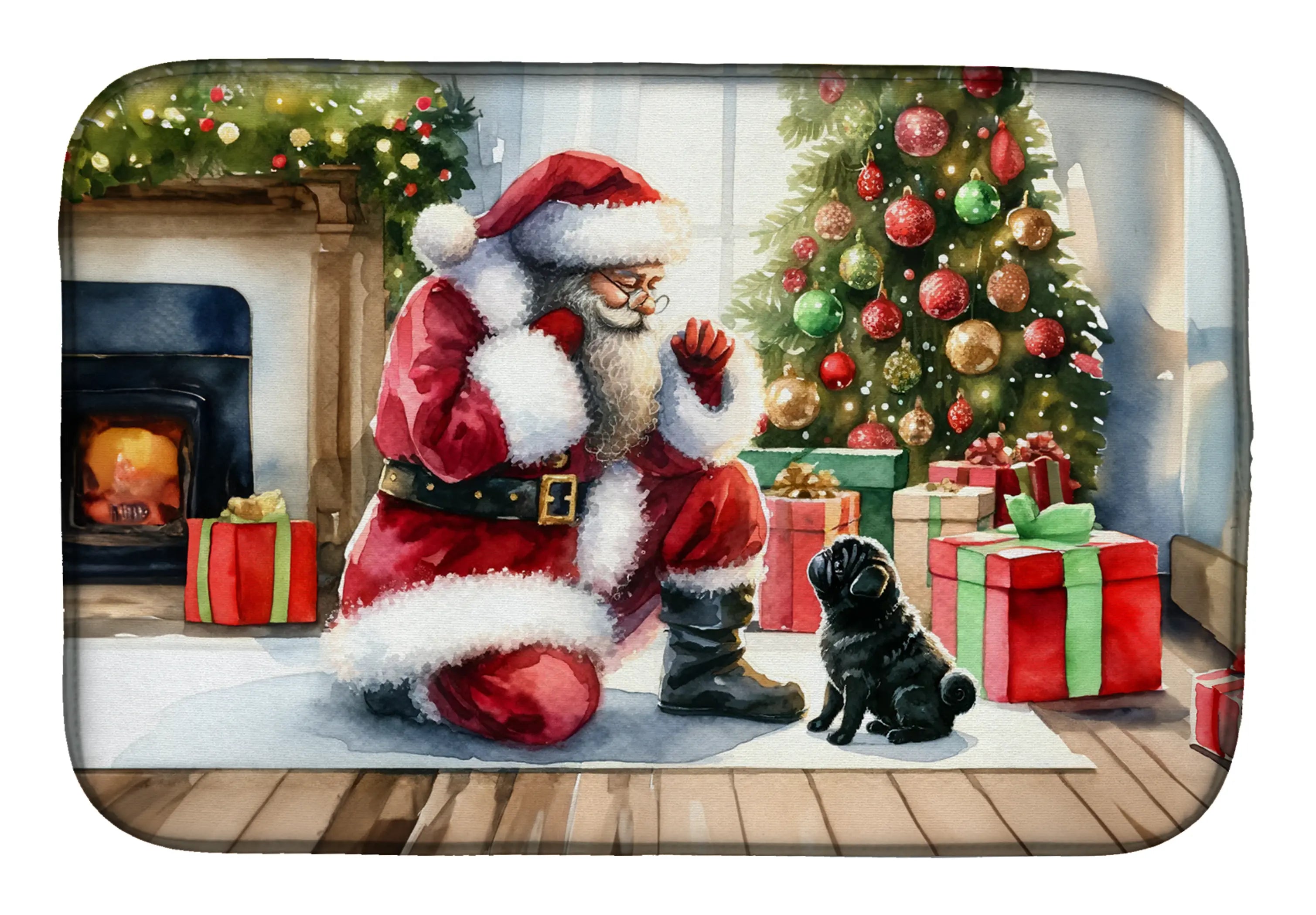 Black Pug and Santa Claus Dish Drying Mat Caroline's Treasures