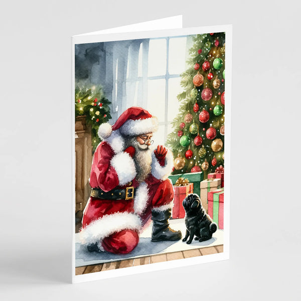 Black Pug and Santa Claus Greeting Cards Pack of 8 Caroline's Treasures