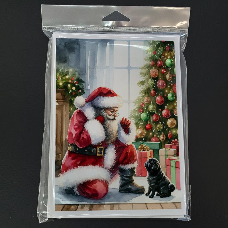 Black Pug and Santa Claus Greeting Cards Pack of 8 Caroline's Treasures
