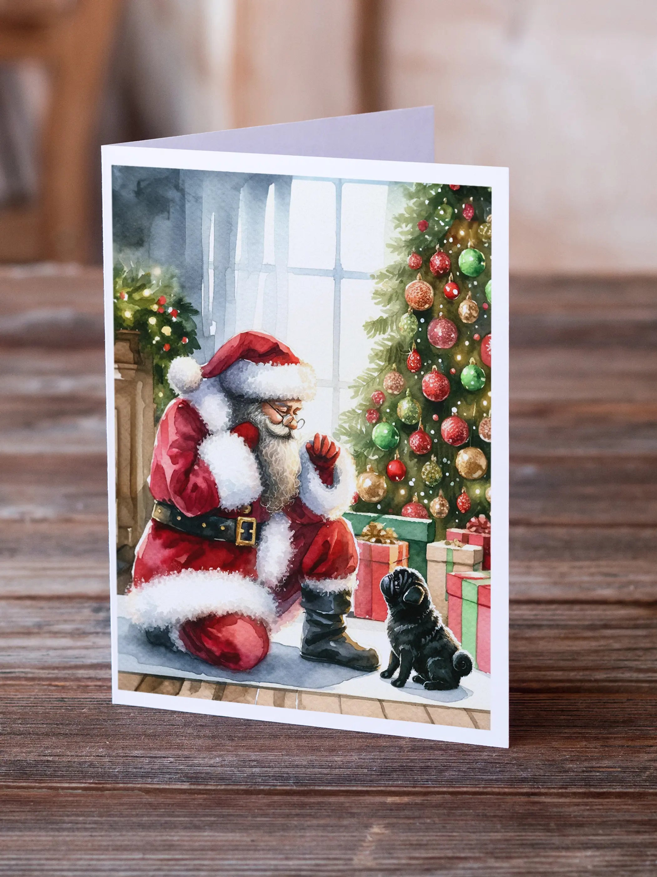Black Pug and Santa Claus Greeting Cards Pack of 8 Caroline's Treasures
