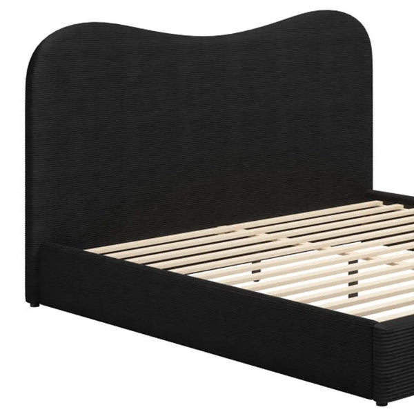 Black Ribbed Texture Velvet Upholstered King Bed Frame Homeroots Bed & Bath