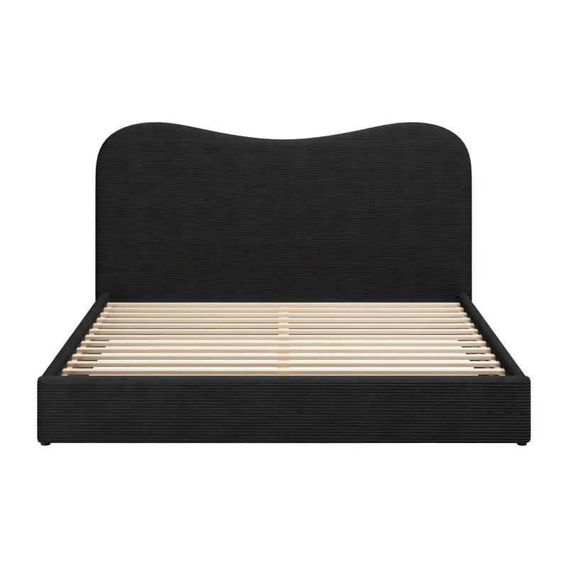 Black Ribbed Texture Velvet Upholstered King Bed Frame Homeroots Bed & Bath