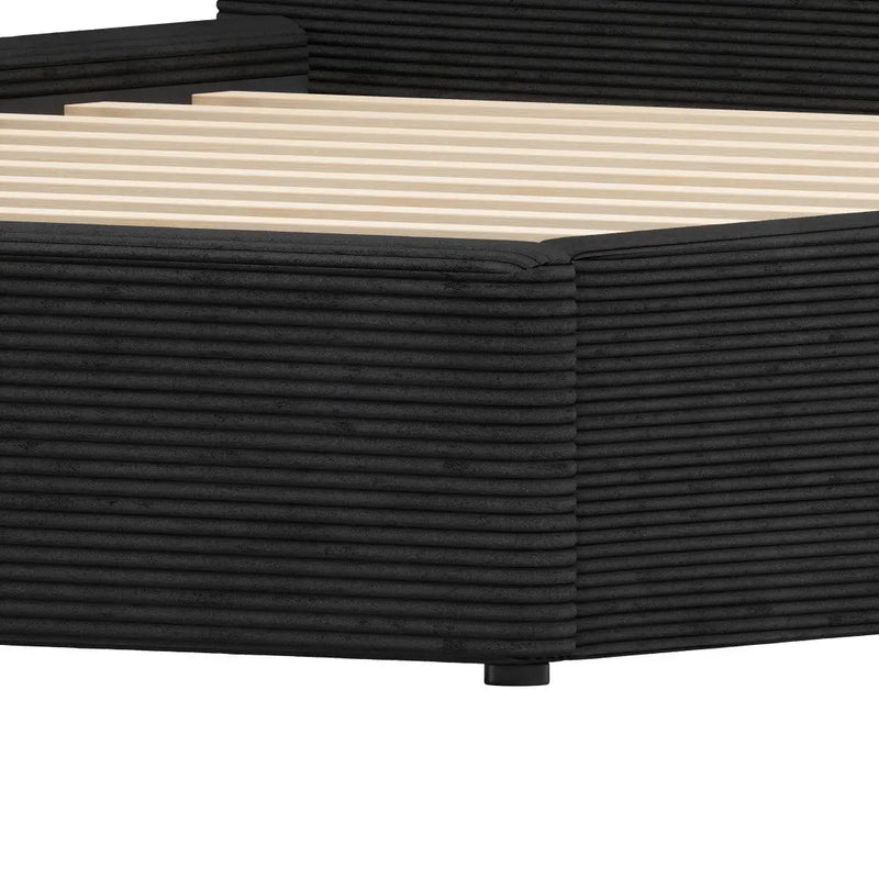 Black Ribbed Texture Velvet Upholstered Queen Bed Frame Homeroots Bed & Bath
