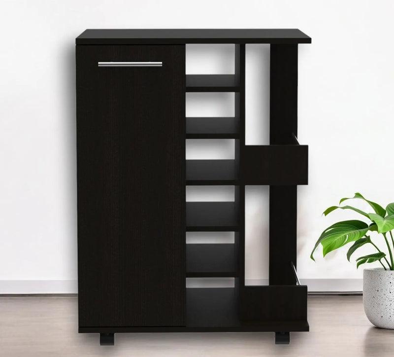 Black Rolling Bar Cart With Wine Storage - GreatEagleInc