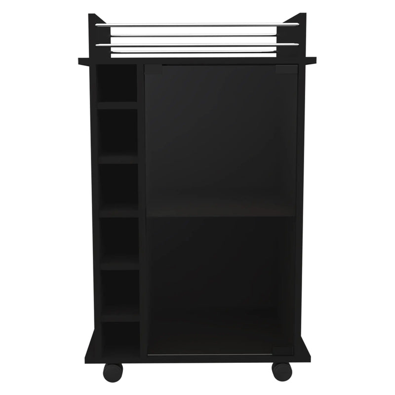 Black Rolling Bar Cart With Wine Storage - GreatEagleInc