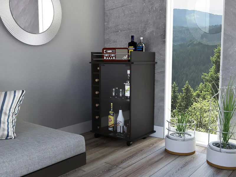 Black Rolling Bar Cart With Wine Storage - GreatEagleInc
