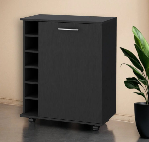 Black Rolling Bar Cart With Wine Storage Homeroots Kitchen & Dining