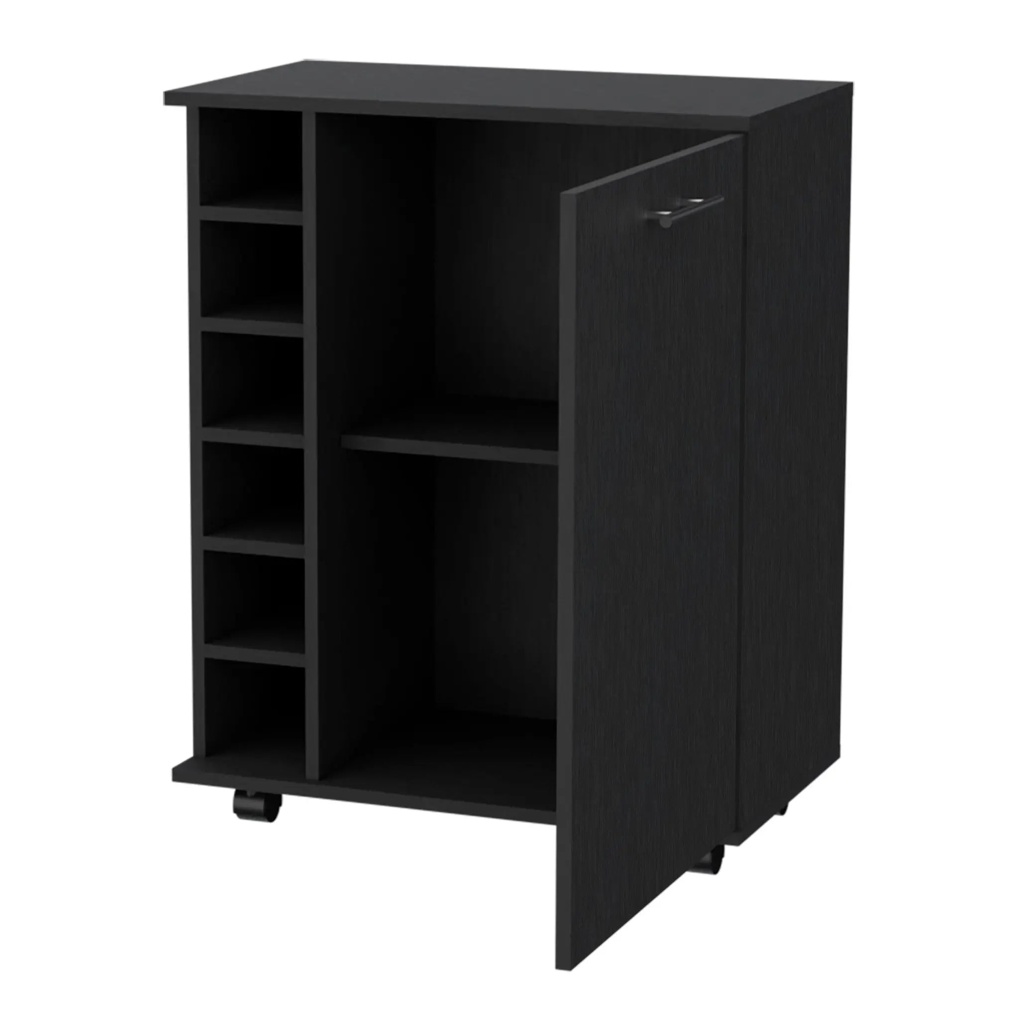 Black Rolling Bar Cart With Wine Storage Homeroots Kitchen & Dining