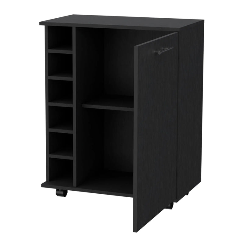 Black Rolling Bar Cart With Wine Storage Homeroots Kitchen & Dining