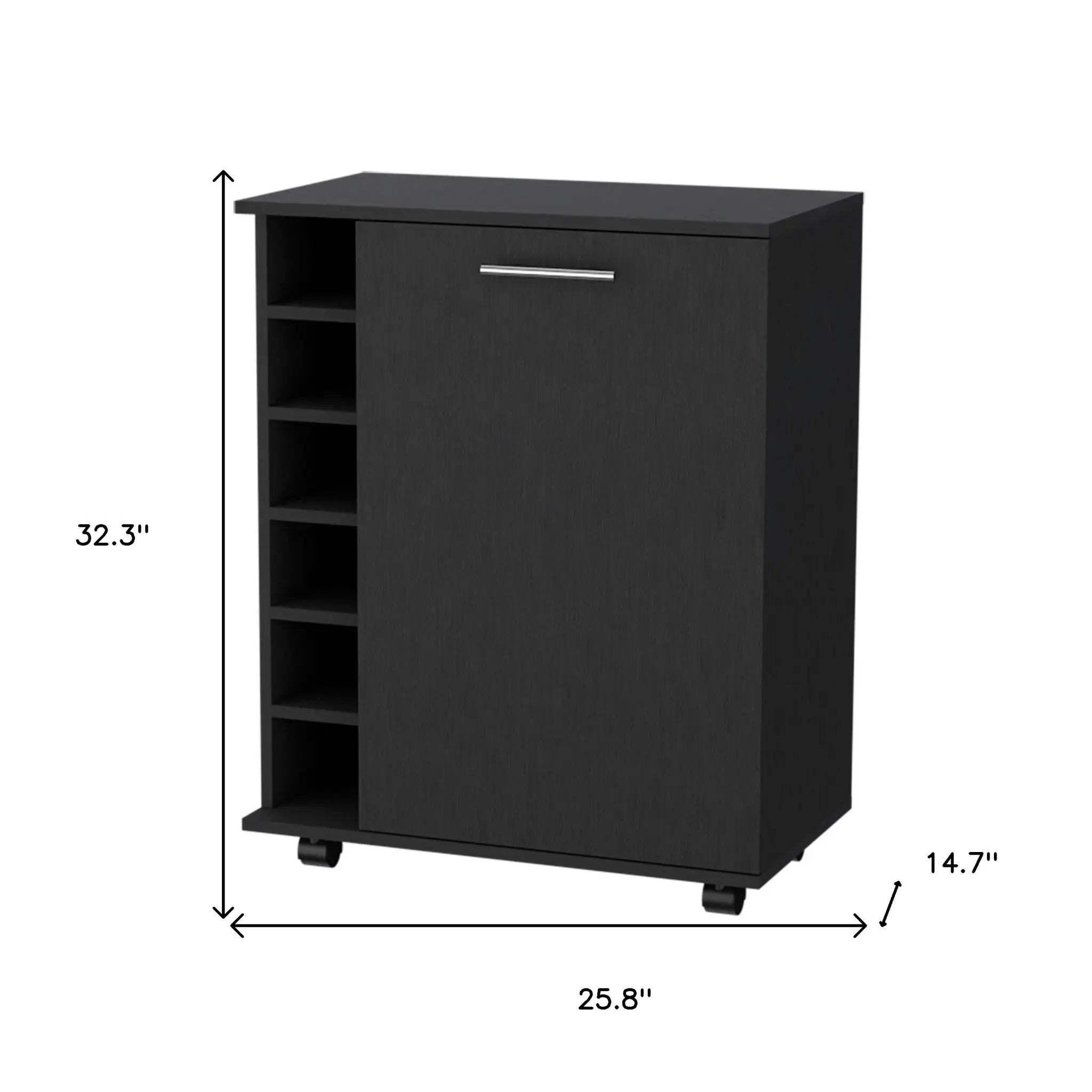 Black Rolling Bar Cart With Wine Storage Homeroots Kitchen & Dining
