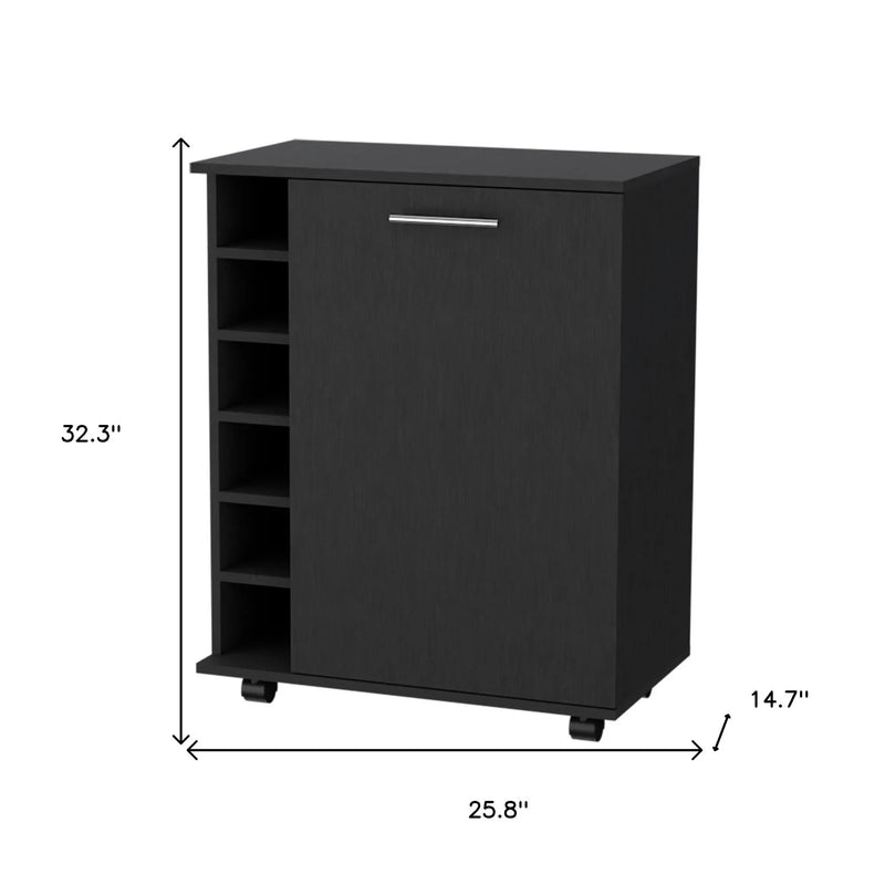 Black Rolling Bar Cart With Wine Storage Homeroots Kitchen & Dining