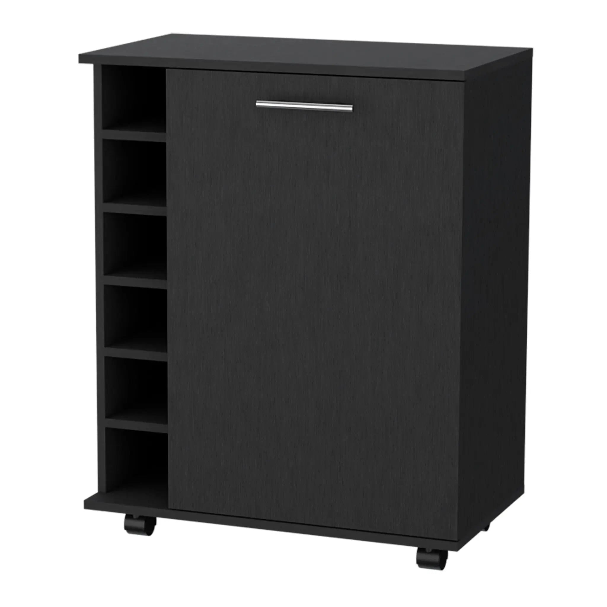 Black Rolling Bar Cart With Wine Storage Homeroots Kitchen & Dining