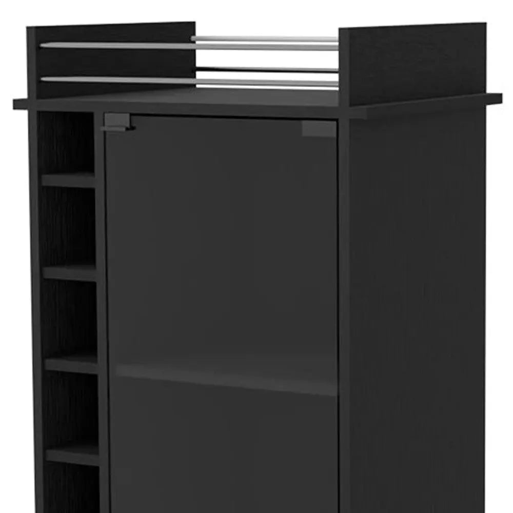 Black Rolling Bar Cart With Wine Storage Homeroots Kitchen & Dining