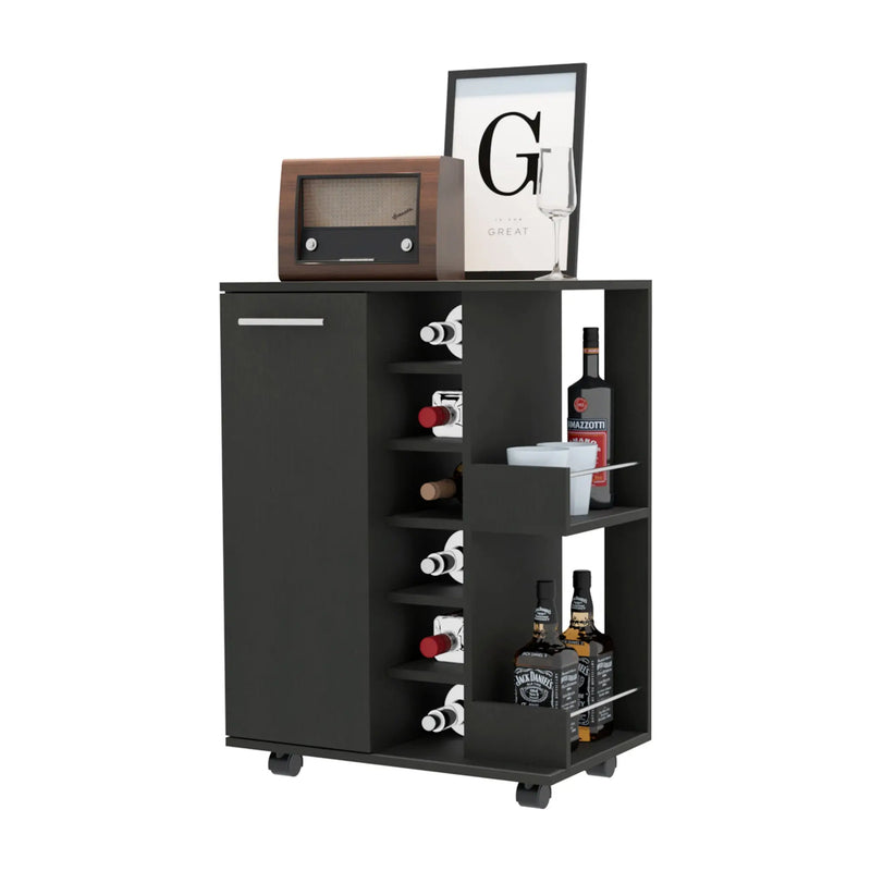 Black Rolling Bar Cart With Wine Storage Homeroots Kitchen & Dining