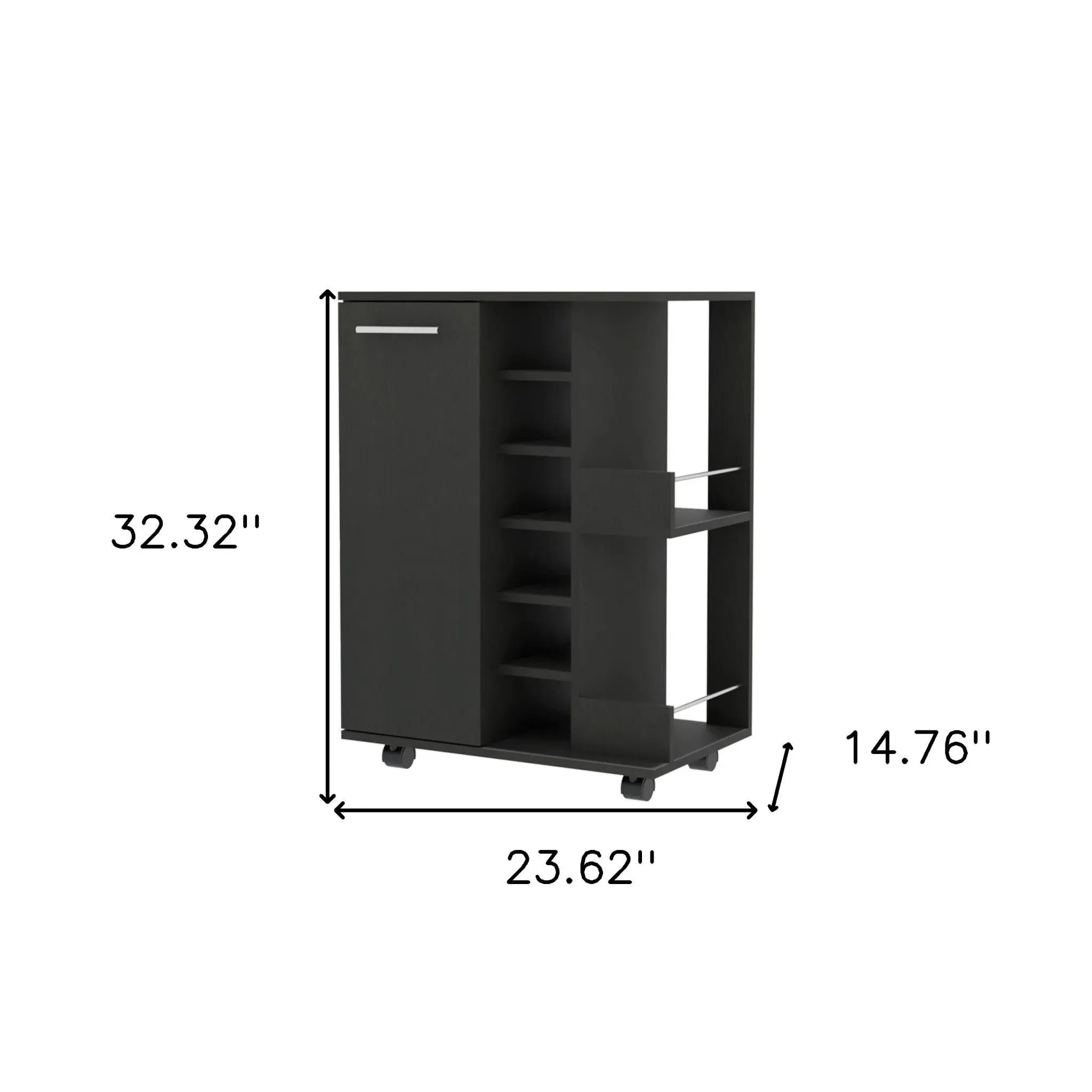 Black Rolling Bar Cart With Wine Storage Homeroots Kitchen & Dining