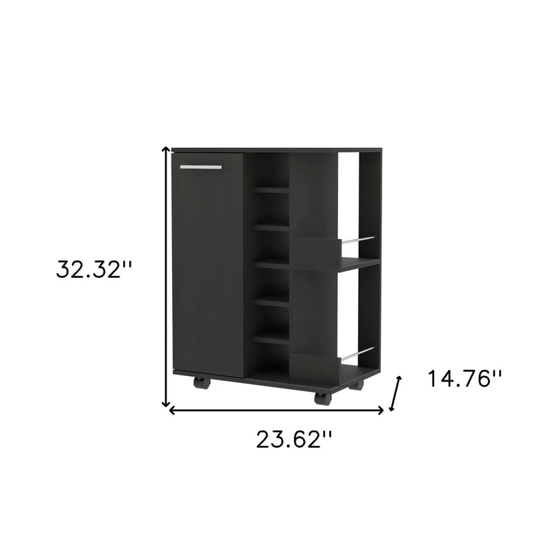 Black Rolling Bar Cart With Wine Storage Homeroots Kitchen & Dining