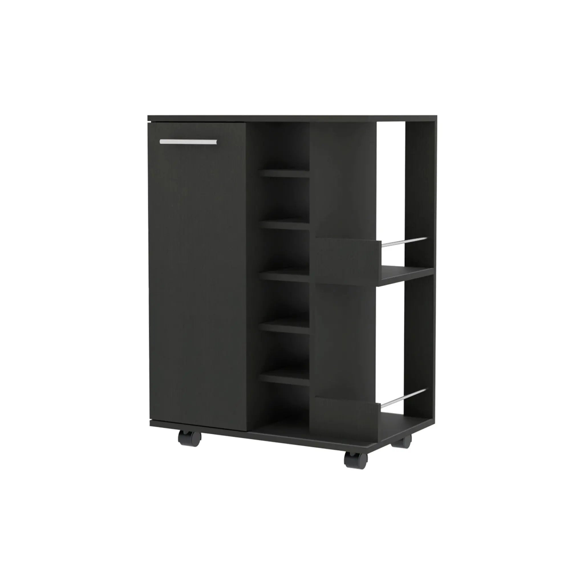 Black Rolling Bar Cart With Wine Storage Homeroots Kitchen & Dining