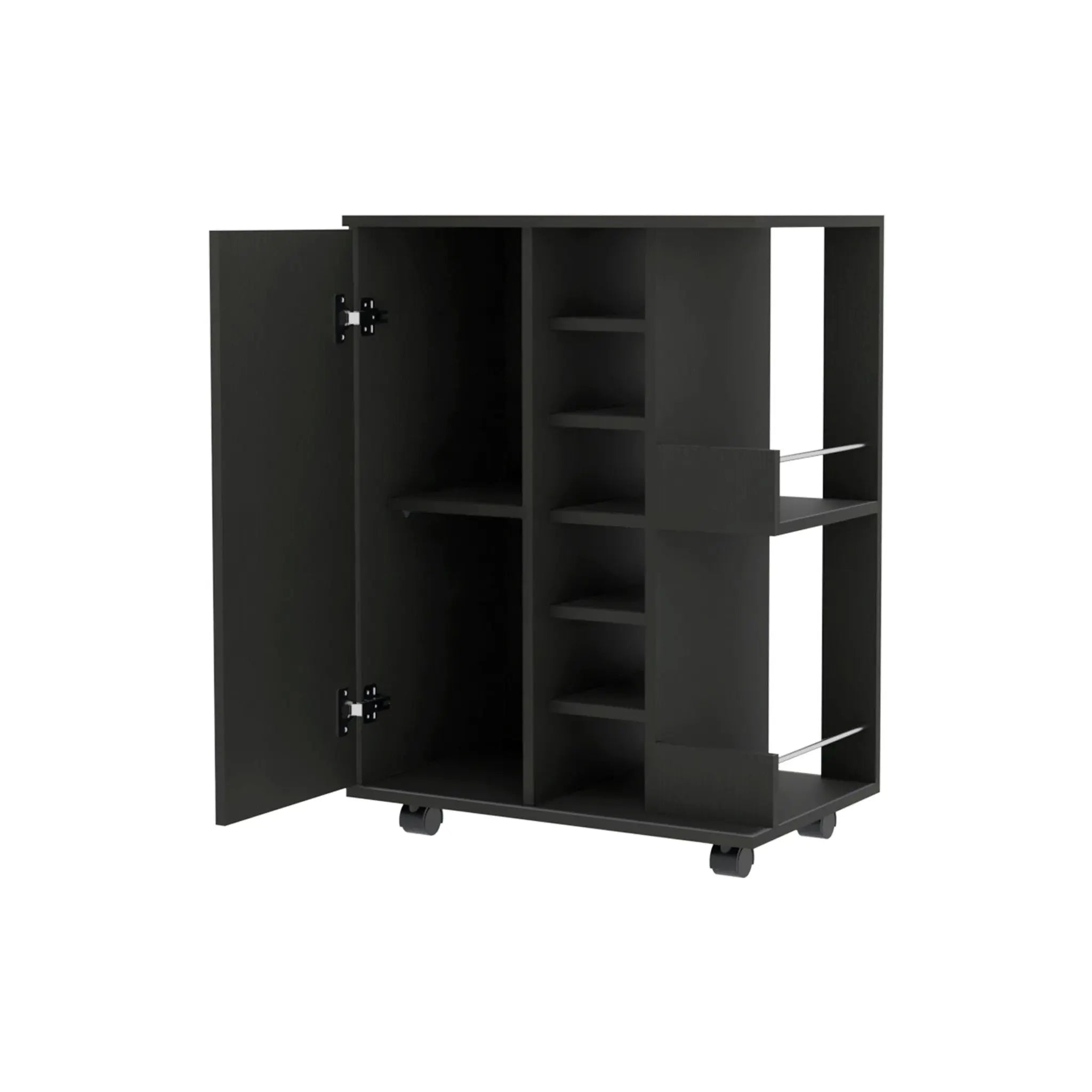 Black Rolling Bar Cart With Wine Storage Homeroots Kitchen & Dining