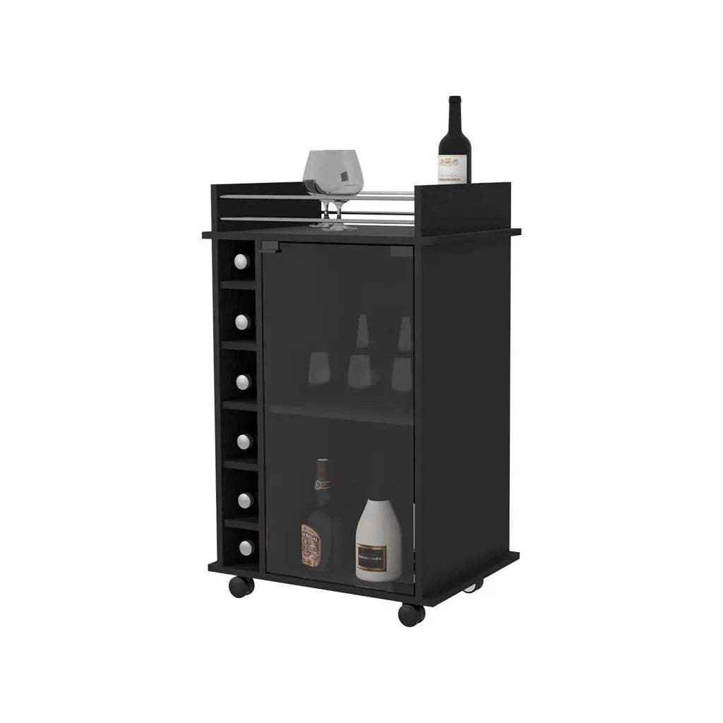 Black Rolling Bar Cart With Wine Storage Homeroots Kitchen & Dining