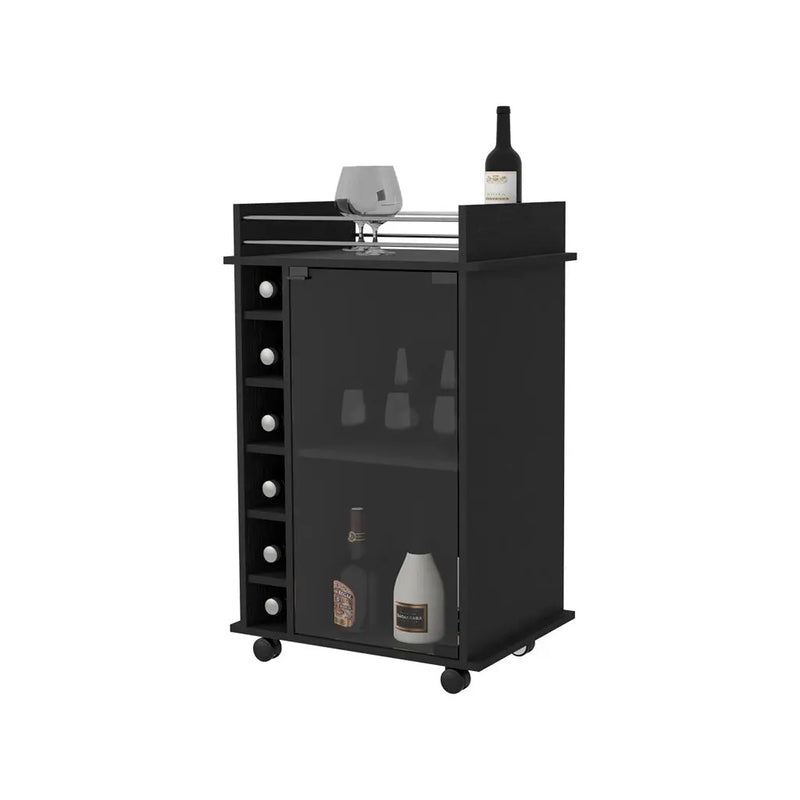 Black Rolling Bar Cart With Wine Storage Homeroots Kitchen & Dining
