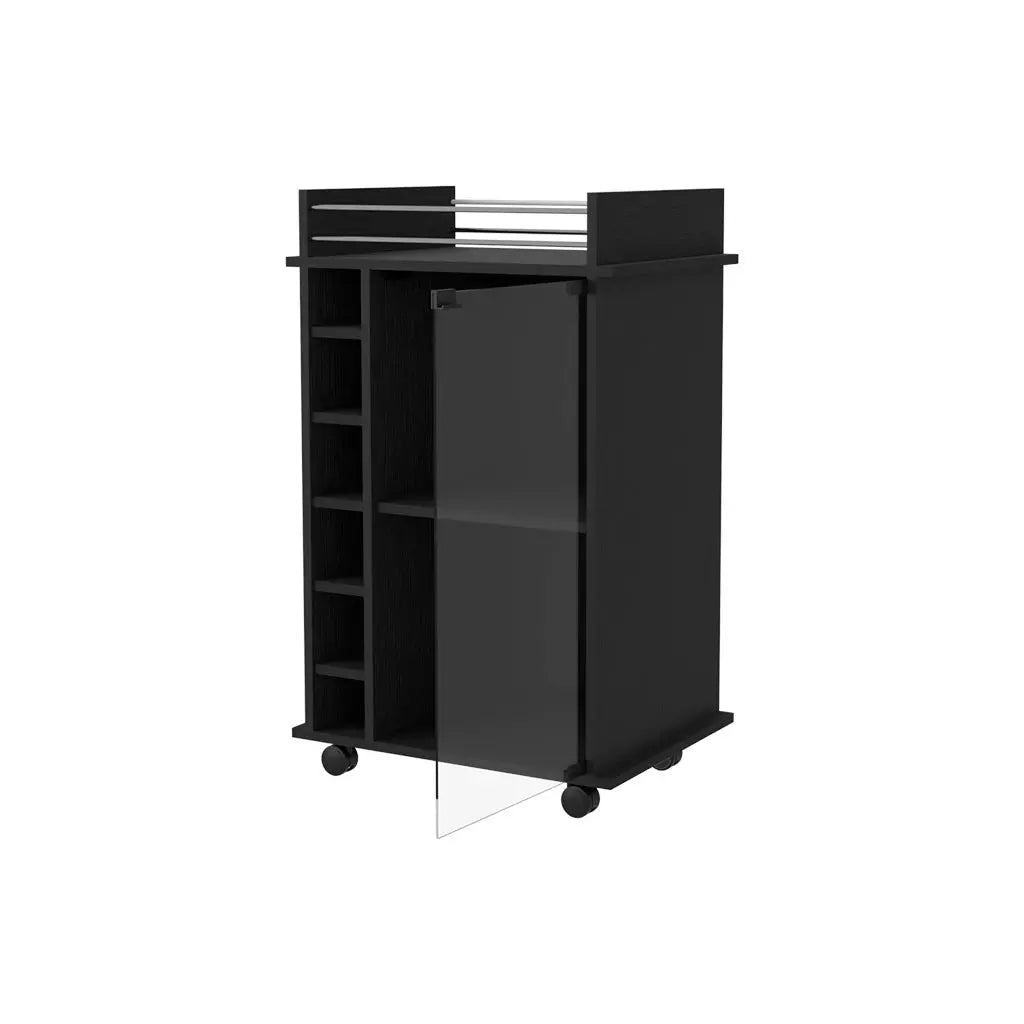Black Rolling Bar Cart With Wine Storage Homeroots Kitchen & Dining