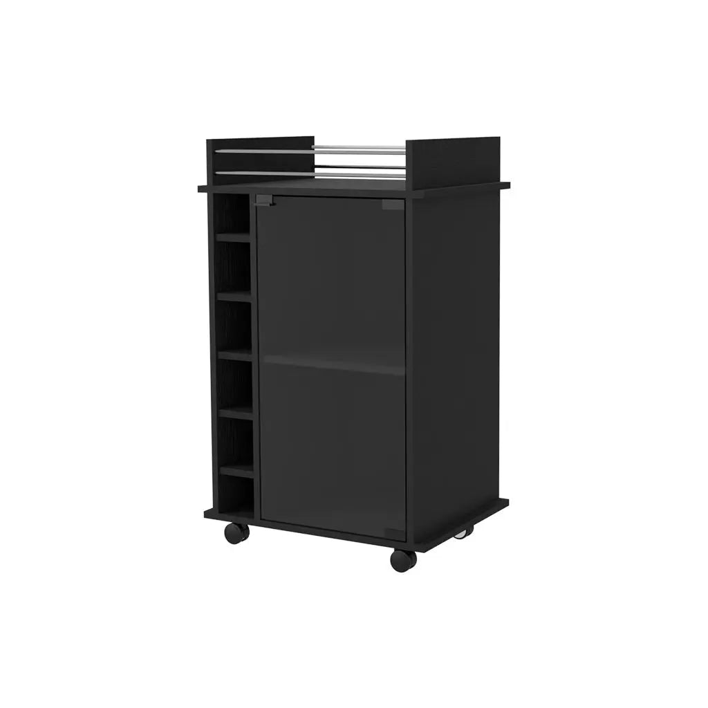 Black Rolling Bar Cart With Wine Storage Homeroots Kitchen & Dining