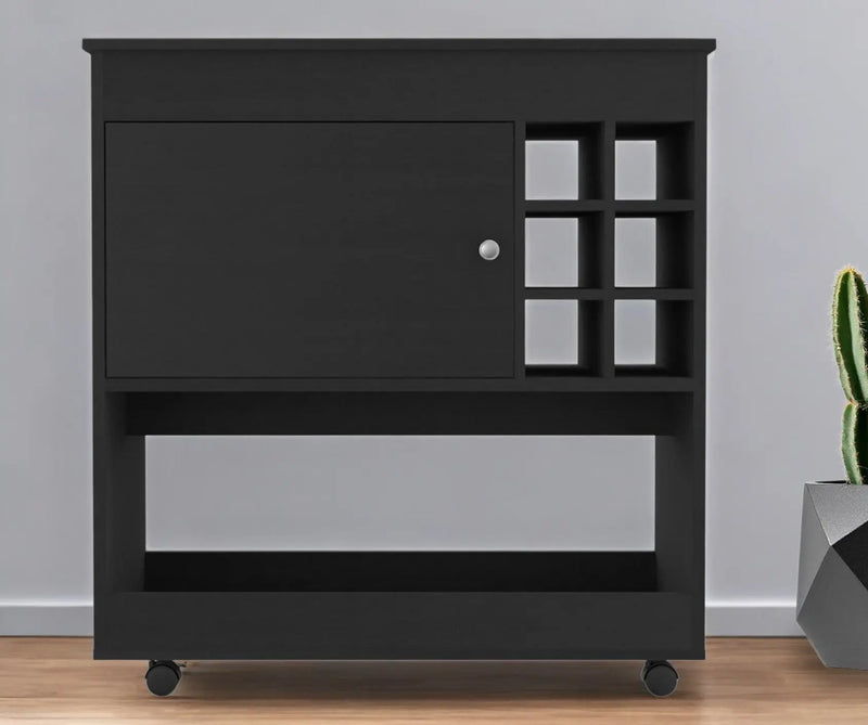 Black Rolling Bar Cart With Wine Storage Homeroots Kitchen & Dining