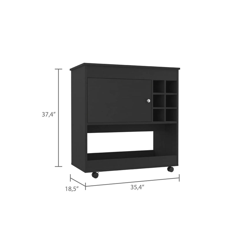 Black Rolling Bar Cart With Wine Storage Homeroots Kitchen & Dining