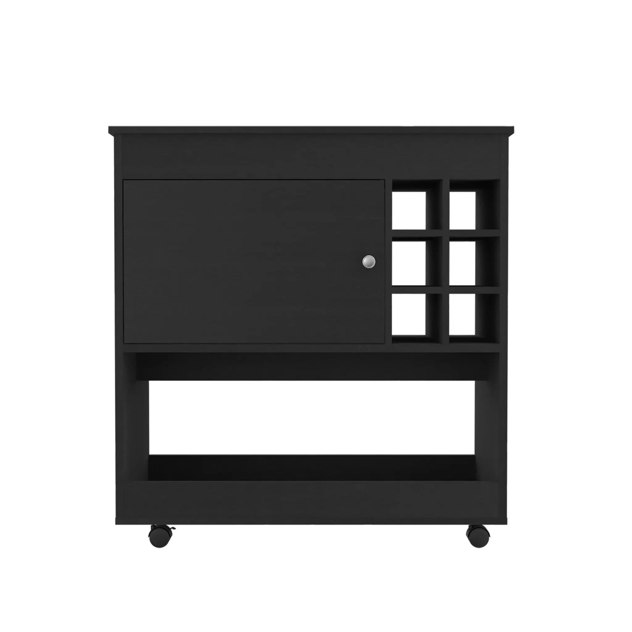Black Rolling Bar Cart With Wine Storage Homeroots Kitchen & Dining