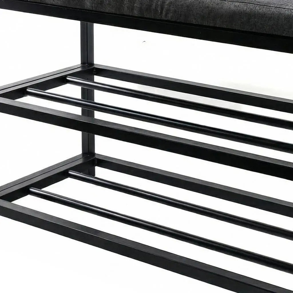 Black Six Pair MetalShoe Storage Bench Homeroots Organization