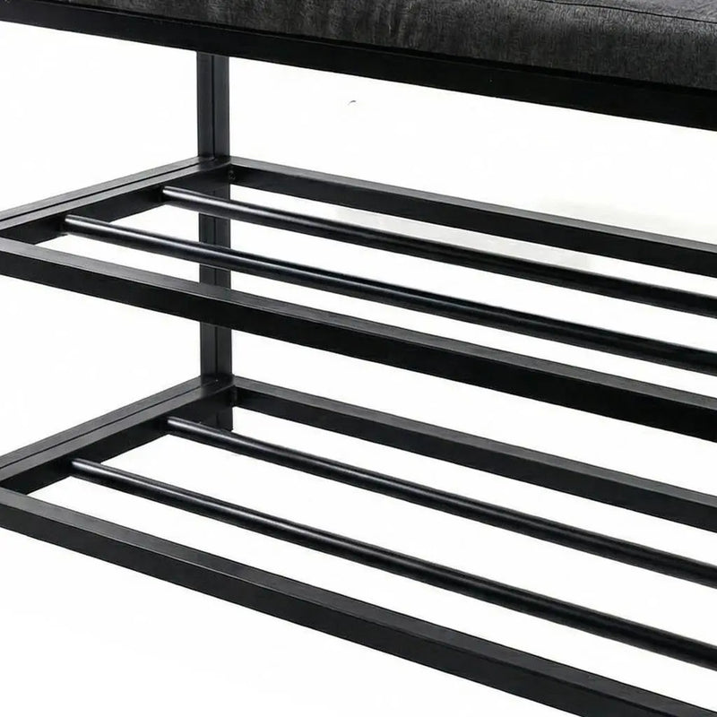 Black Six Pair MetalShoe Storage Bench Homeroots Organization