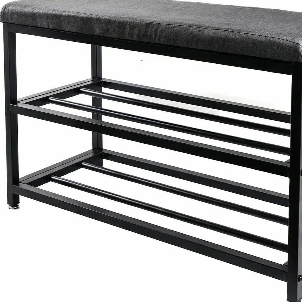 Black Six Pair MetalShoe Storage Bench Homeroots Organization