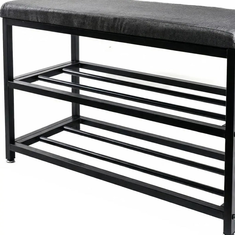 Black Six Pair MetalShoe Storage Bench Homeroots Organization