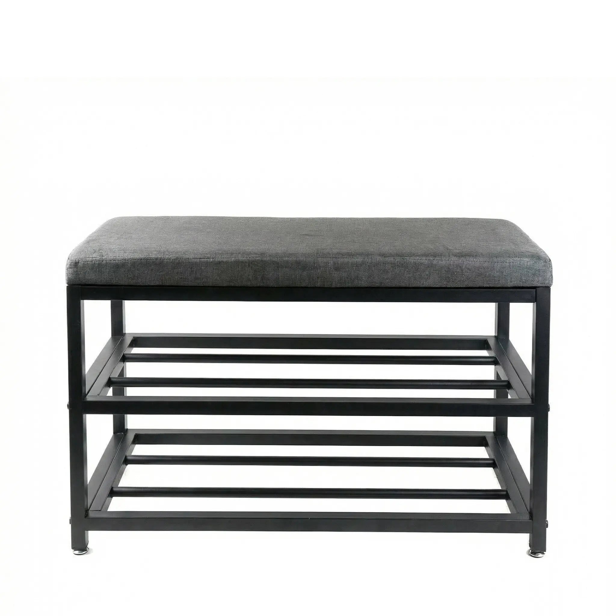 Black Six Pair MetalShoe Storage Bench Homeroots Organization