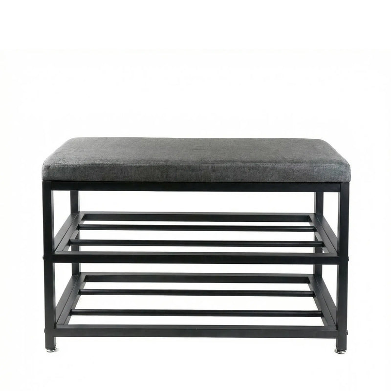 Black Six Pair MetalShoe Storage Bench Homeroots Organization