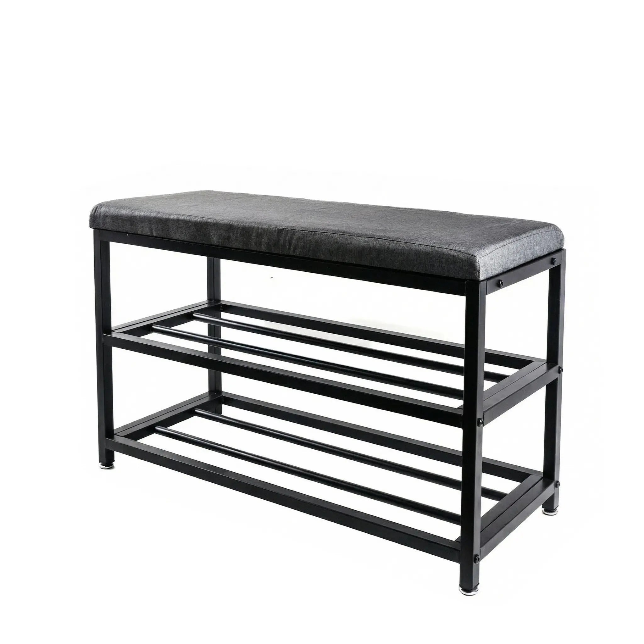 Black Six Pair MetalShoe Storage Bench Homeroots Organization
